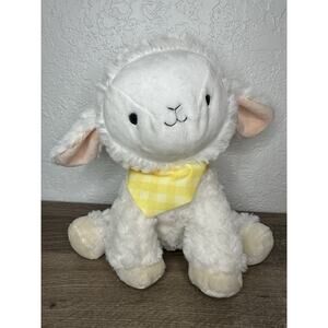 Hallmark Plush White Lamb Sheep 8" Sitting Lovey Embroidered Eyes Yellow Scarf